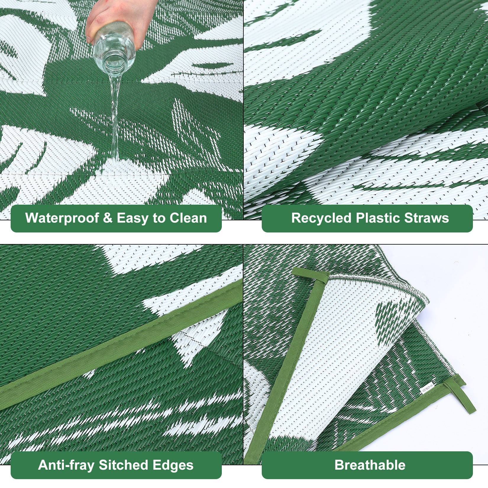 Garvee Outdoor Green 8x10 Rug Waterproof Reversible Outdoor Plastic Straw Rug Modern Palm Leaves Patio Rug Indoor Outdoor Carpet RV Mat Outside for Patio Camp Balcony Deck Picnic
