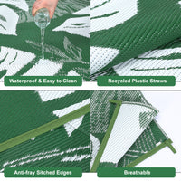 Garvee Outdoor Green 8x10 Rug Waterproof Reversible Outdoor Plastic Straw Rug Modern Palm Leaves Patio Rug Indoor Outdoor Carpet RV Mat Outside for Patio Camp Balcony Deck Picnic