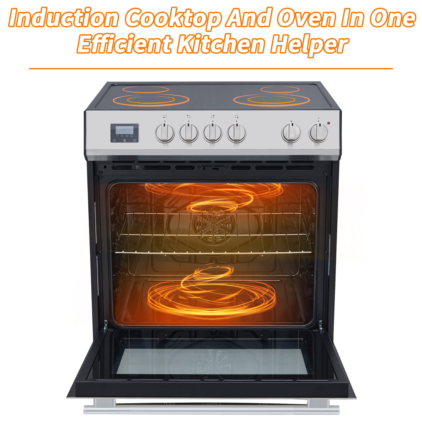 Garvee Front Control Electric Range Oven with 5 Cooktop Elements with 6 Cooking Power Options, Freestanding Oven, 5.0 cu. ft. Capacity Stainless Steel
