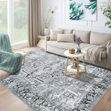 Garvee Machine Washable Rug 6x9 Vintage Design Area Rugs with Non Slip Rugs for Living Room Bedroom Floral Print Rug Carpet Stain Resistant, Grey - Gray