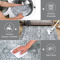 Garvee Washable Runner Rug 2x6 Kitchen Rug Runner Long Entryway Rug Low-Pile Rug for Bedroom Non-Skid Soft Carpet Throw Rug for Bathroom Laundry Room Hallway, Grey