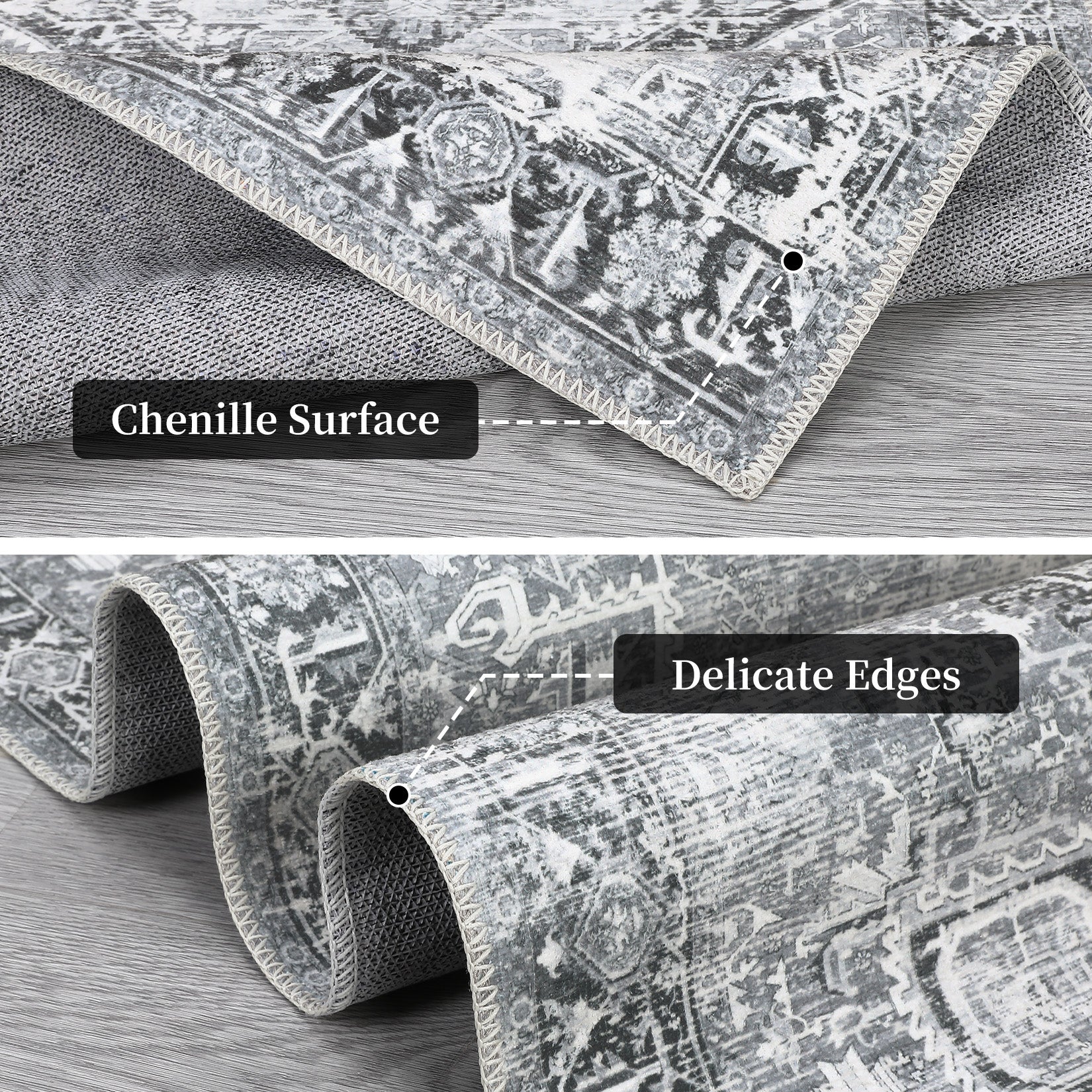 Garvee Washable Runner Rug 2x6 Kitchen Rug Runner Long Entryway Rug Low-Pile Rug for Bedroom Non-Skid Soft Carpet Throw Rug for Bathroom Laundry Room Hallway, Grey