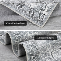 Garvee Machine Washable Rug 9x12 Vintage Design Area Rugs with Non Slip Rugs for Living Room Bedroom Floral Print Rug Carpet Stain Resistant, Grey