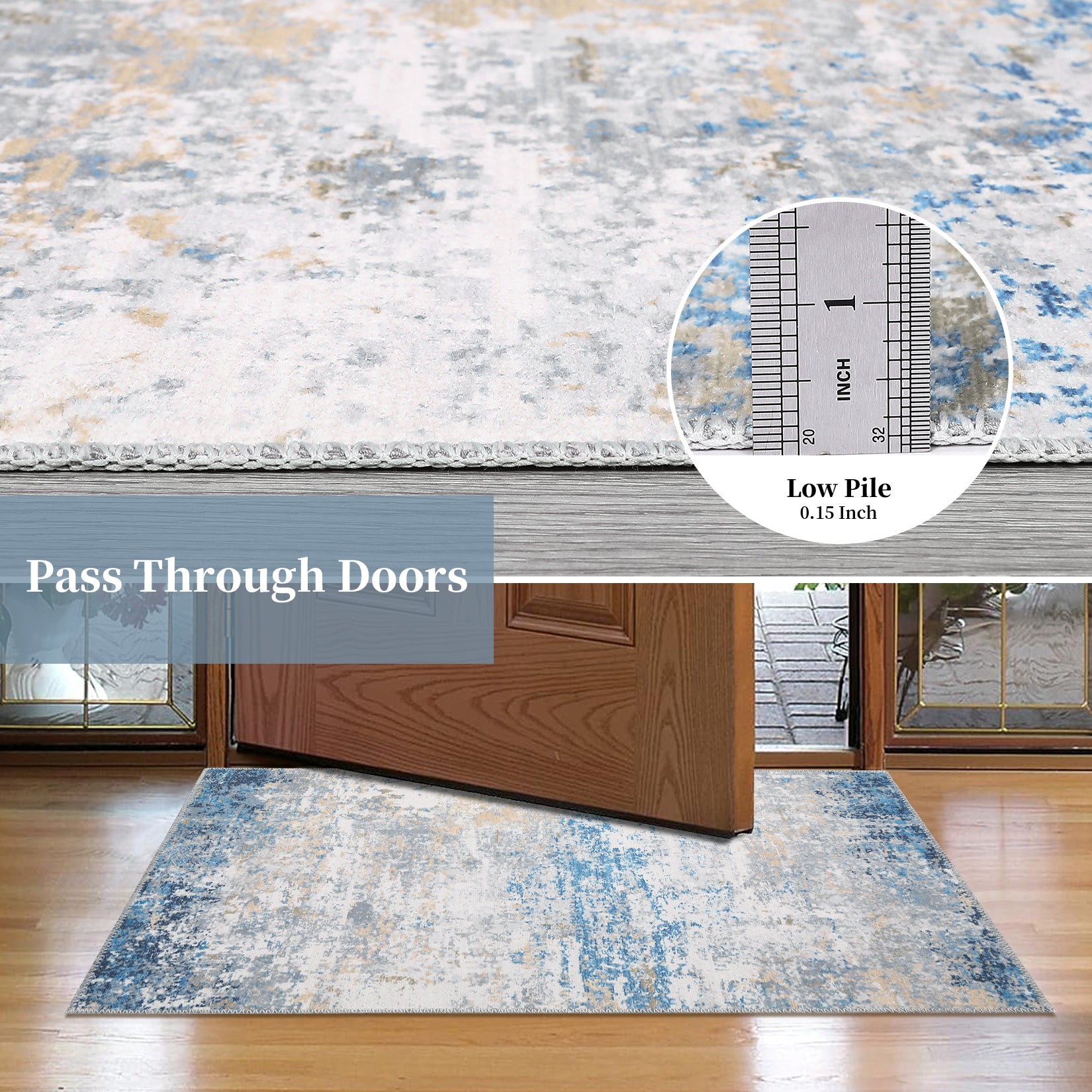 Garvee Living Room Area Rugs Grey Blue 8x10 Abstract Machine Washable Rugs Ultra-Thin Non Slip Bedroom Rugs Modern Printed Distressed Carpet for Dining Room Office Kitchen Playroom Floor Decor