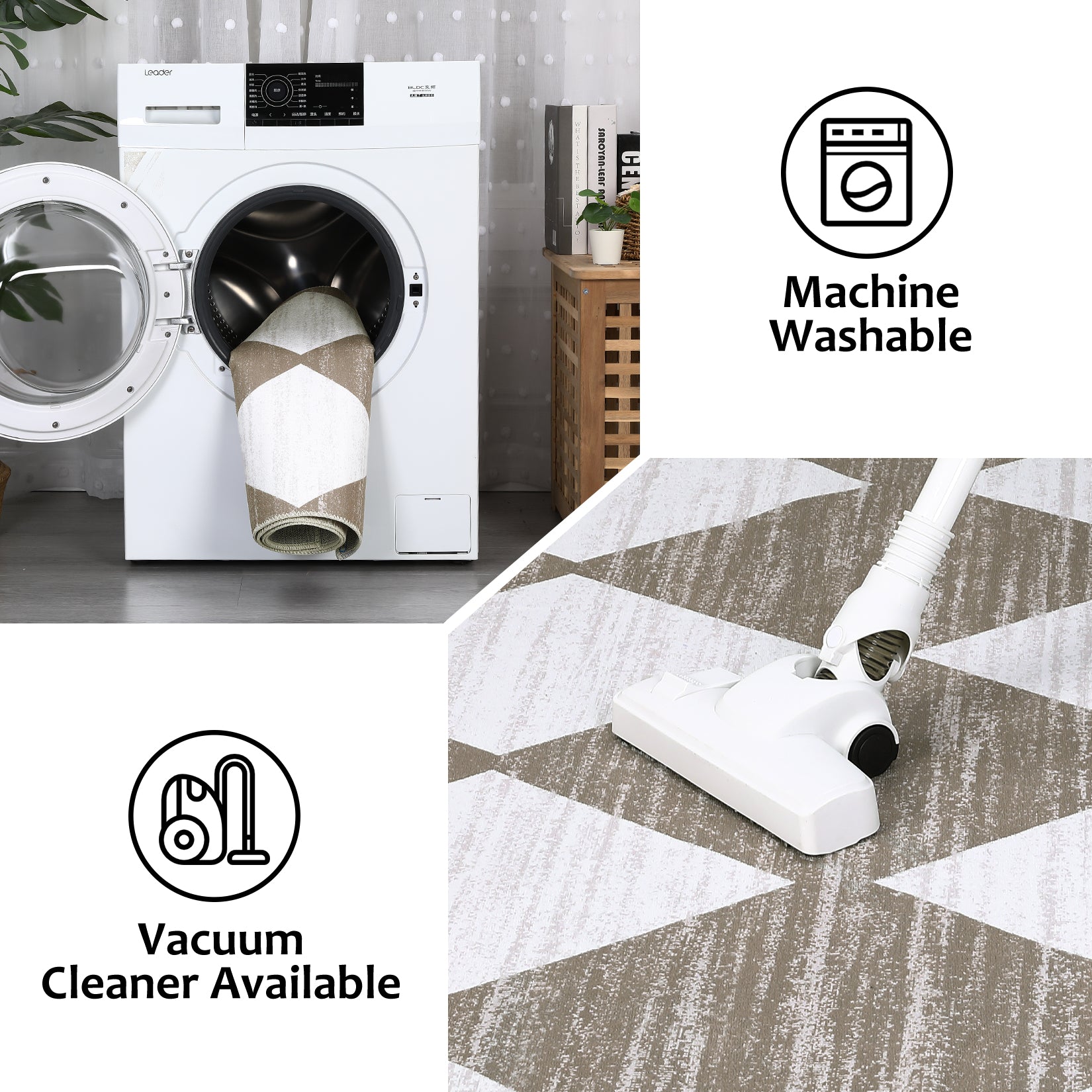 Garvee Area Rug 5x7 Washable Rugs Checkered Rug Modern Geometric Rug Bedroom Rug, Soft Neutral Accent Rugs for Living Room Entryway Dining Room,Stain Resistant Non-Slip Low-Pile Floor Carpet,Brown