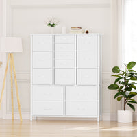 Garvee 15 Drawer Dresser for Bedroom, Tall Storage Organizer with Fabric, Metal Frame, Wood Top, Side Pockets & Hooks, Easy Assembly