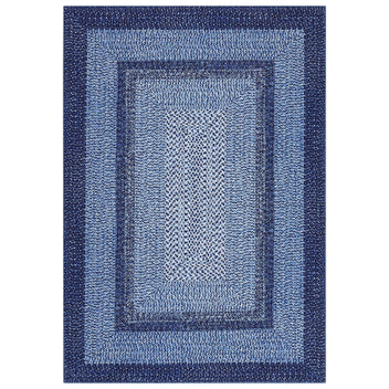 Garvee Bordered Navy Blue 8x10 Boho Braided Area Rug, Washable Vintage Low-Pile Carpet with Non-Slip TPR Backing, Foldable Polyester for Living Room, Bedroom, Office