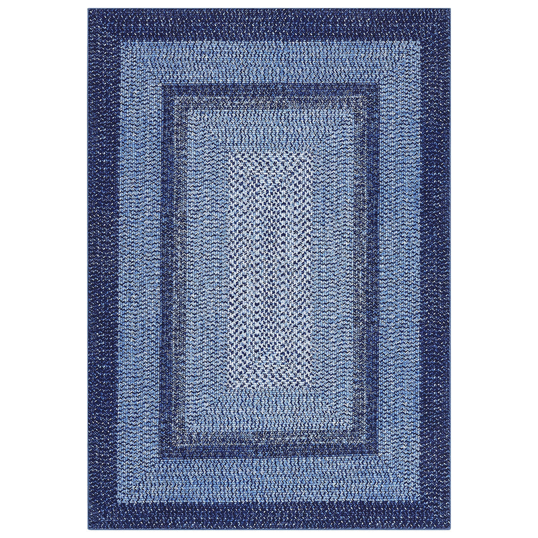 Garvee Bordered Navy Blue 8x10 Boho Braided Area Rug, Washable Vintage Low-Pile Carpet with Non-Slip TPR Backing, Foldable Polyester for Living Room, Bedroom, Office