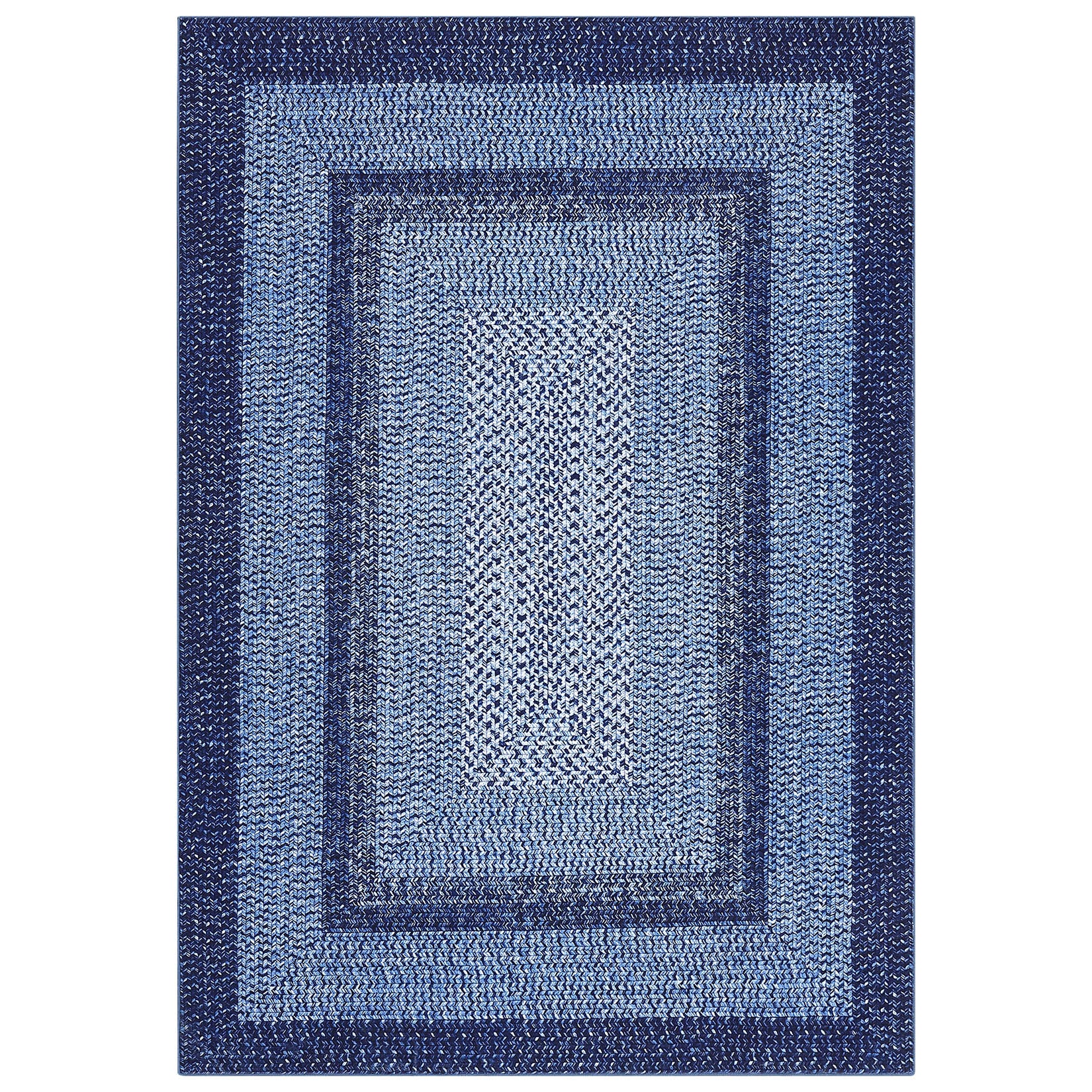 Garvee Bordered Navy Blue 8x10 Boho Braided Area Rug, Washable Vintage Low-Pile Carpet with Non-Slip TPR Backing, Foldable Polyester for Living Room, Bedroom, Office