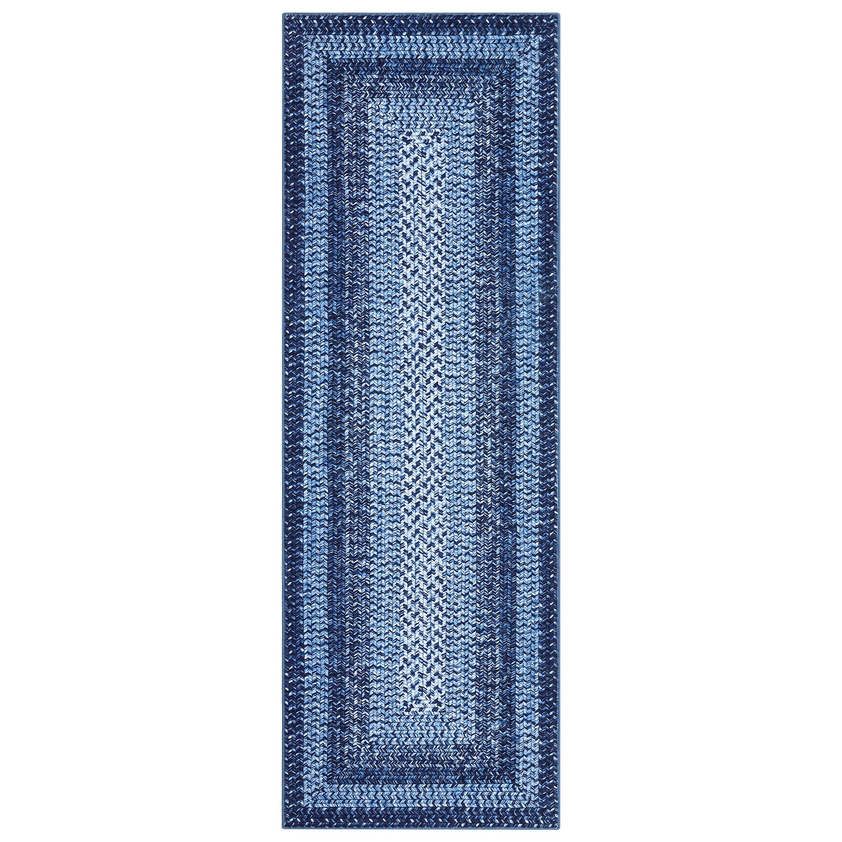 Garvee Navy Boho Kitchen Runner Rug 2x6, Washable Non Slip Low Pile Faux Wool Carpet, Vintage Braided Print Rug for Hallway Entryway Laundry Room