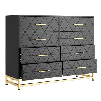 Garvee 8 Drawer Dresser, TV Stand Dressers Chest with Metal Handles, Wood Storage Dresser for Bedroom, Living Room, and Entryway, Black