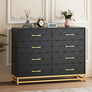 Garvee 8 Drawer Dresser, TV Stand Dressers Chest with Metal Handles, Wood Storage Dresser for Bedroom, Living Room, and Entryway, Black