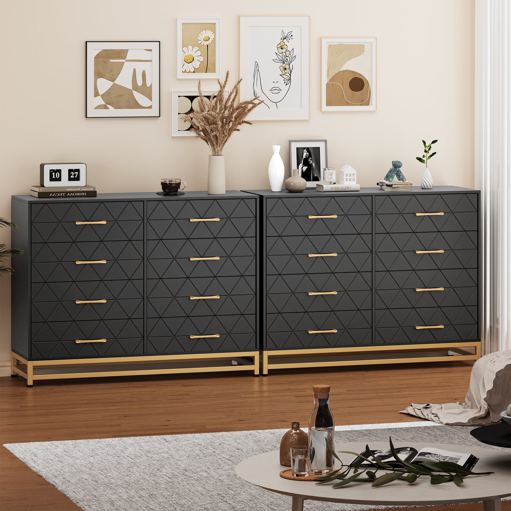 Garvee 8 Drawer Dresser, TV Stand Dressers Chest with Metal Handles, Wood Storage Dresser for Bedroom, Living Room, and Entryway, Black