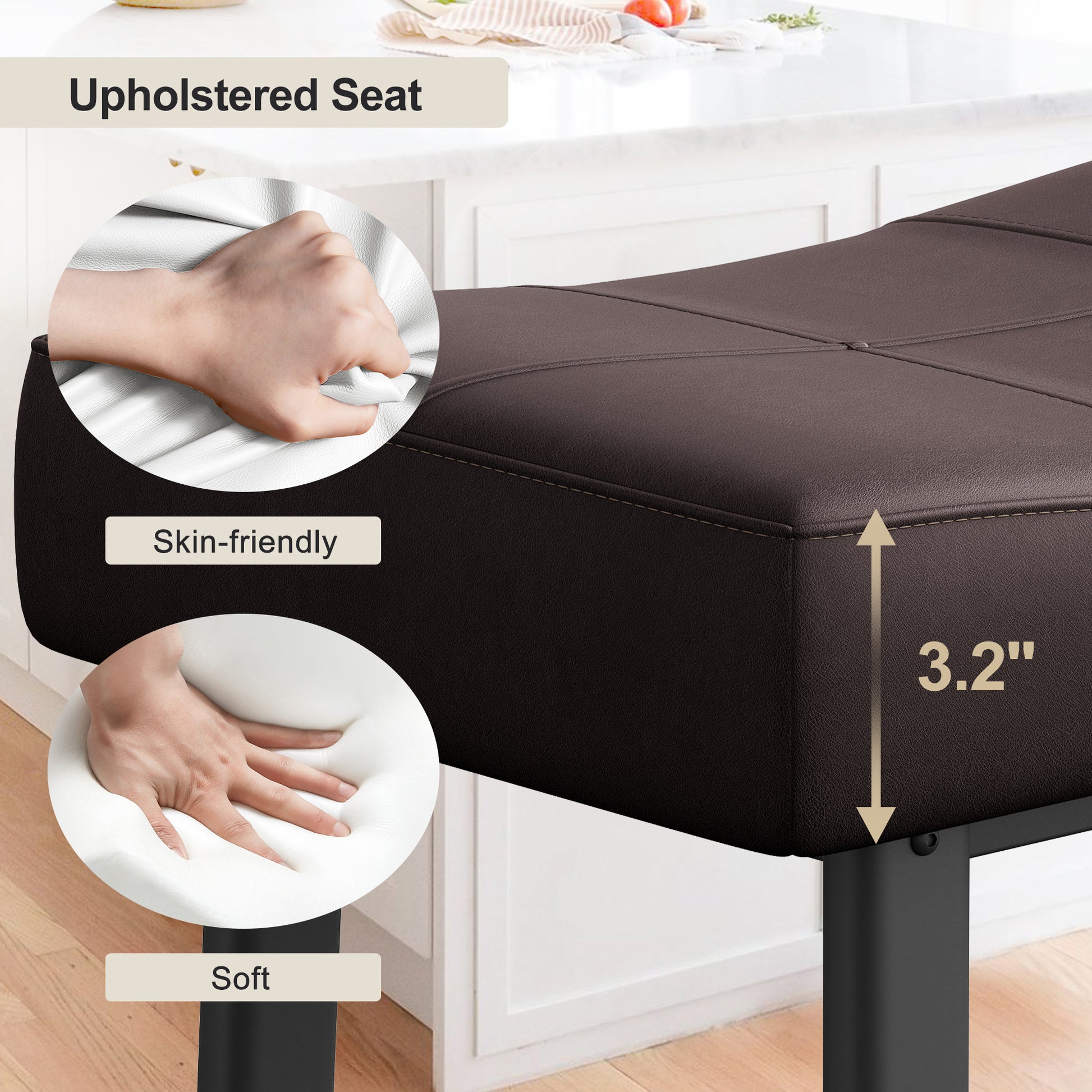 Garvee 24 Inch Backless Saddle Barstools Set of 4, Counter Height Upholstered Padded Barstools with Curved Surface, Metal Leg and Footrest, for Kitchen Counter, Home Bar, Brown