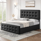 Garvee Full Bed Frame with Headboard and 4 Storage Drawers, Platform Bed Frame Square Stitched Button Tufted, No Box Spring Needed, Noise Free, Easy Assembly, Dark Grey (Black, Full) - Black PU