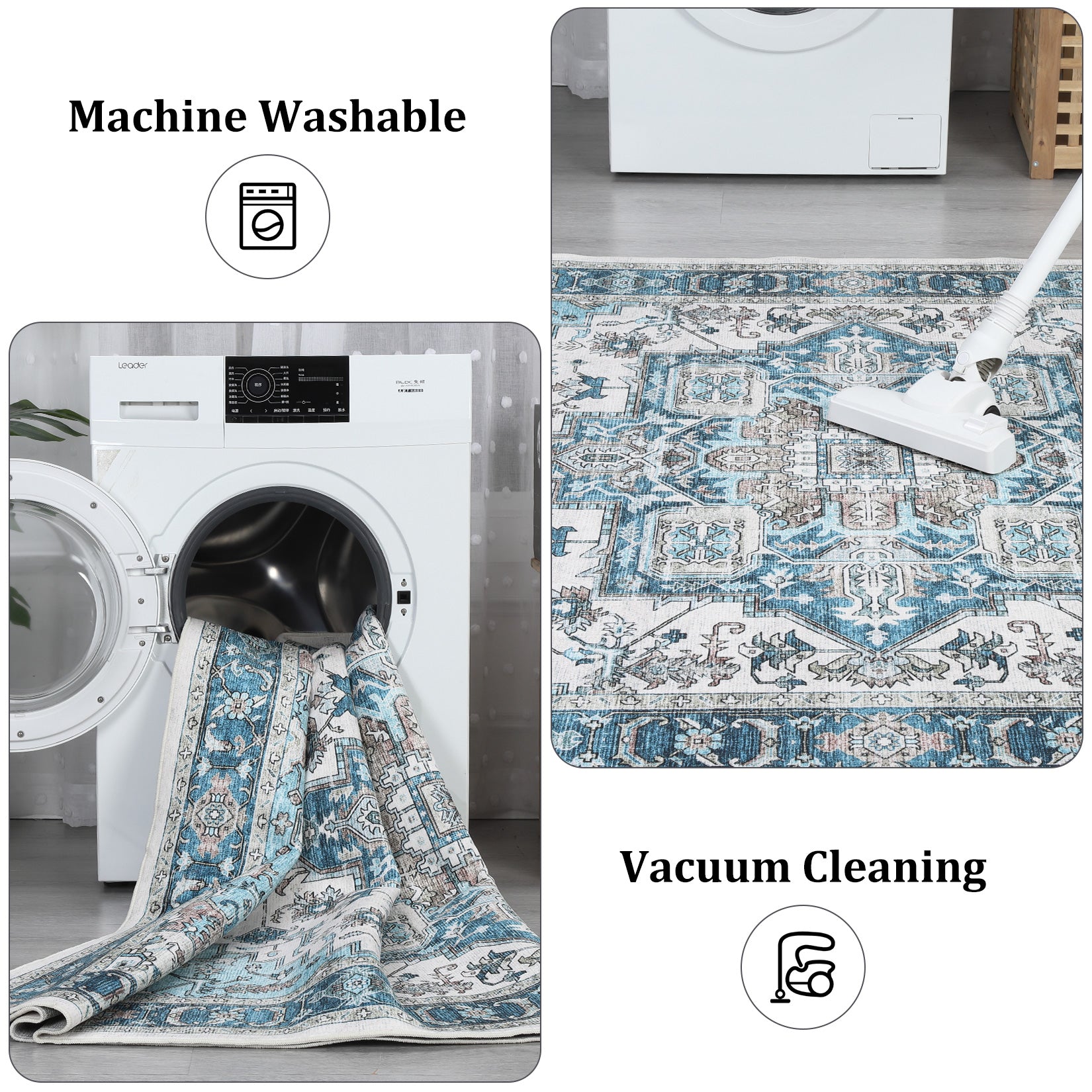 Garvee Area Rug for Living Room, 5x7 Machine Washable Vintage Rug Carpet for Bedroom Dinning Room, Distressed Area Rug Indoor Non Slip No Pile, Blue Green