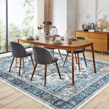 Garvee Area Rug for Living Room, 9x12 Machine Washable Vintage Rug Carpet for Bedroom Dinning Room, Distressed Area Rug Indoor Non Slip No Pile, Blue Green