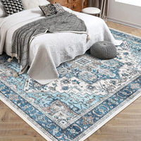 Garvee Area Rug for Living Room, 5x7 Machine Washable Vintage Rug Carpet for Bedroom Dinning Room, Distressed Area Rug Indoor Non Slip No Pile, Blue Green