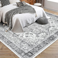Garvee Area Rug for Living Room, 8x10 Machine Washable Vintage Rug Carpet for Bedroom Dinning Room, Distressed Area Rug Indoor Non Slip No Pile, Grey