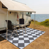 Garvee Outdoor Grey & White 9x12 Rug – Waterproof Reversible Plastic Straw Rug, Modern Geometric Camping Carpet, Portable Large Area Rug for Patio, RV, Porch, Balcony, or Picnic - Gray & White