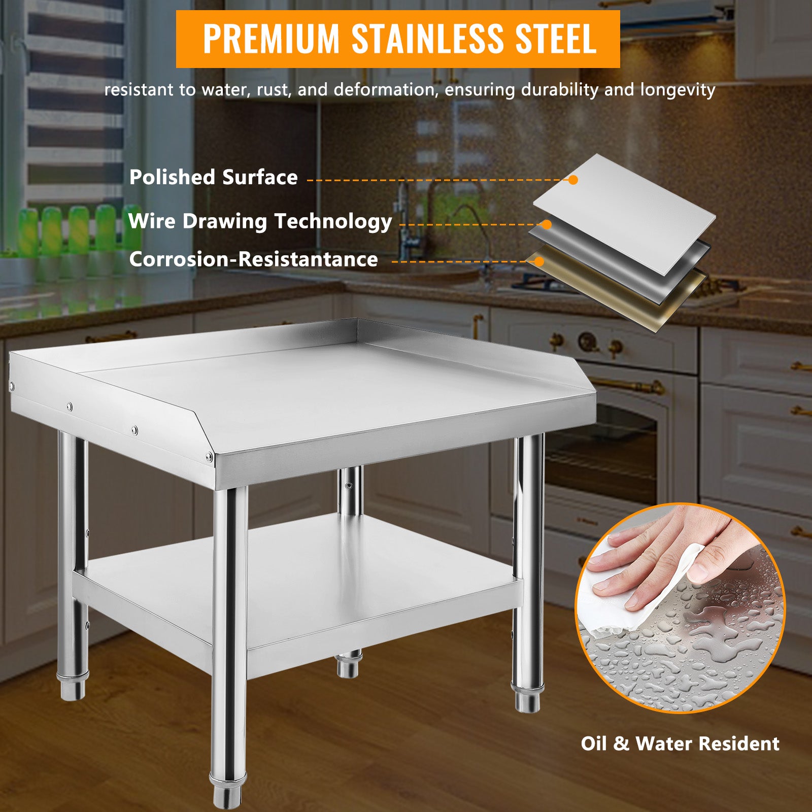 GARVEE 60"L x 30"W x 24"H Stainless Steel Grill Stand Table - Heavy-Duty, Adjustable Undershelf, Easy to Assemble, for Home and Commercial Kitchens