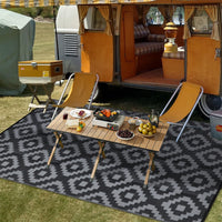 Garvee Outdoor Black & Grey 5x8 Reversible Plastic Straw Rug – Waterproof Modern Rug for Patio, RV, Backyard, Deck, Picnic, Beach, Camping, or Indoor Use