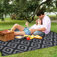 Garvee Outdoor Black & Grey 9x18 Rug for Patios Waterproof Reversible Mats Plastic Straw Rug Modern Geometric Floor Mat for Patio Porch RV Backyard Pool Deck Picnic Beach Trailer Camping Diamond