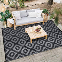 Garvee Outdoor Black & Grey 9x12 Rug for Patios Reversible Mats Waterproof Plastic Straw Rug Modern Geometric Floor Mat for Patio Porch RV Backyard Pool Deck Picnic Beach Trailer Camping