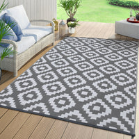 Garvee Outdoor Grey & White 9x18 Rug for Patios Waterproof Reversible Mats Plastic Straw Rug Modern Geometric Floor Mat for Patio Porch RV Backyard Pool Deck Picnic Beach Trailer Camping