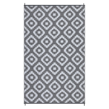 Garvee Outdoor Grey & White 9x12 Rug for Patios Reversible Mats Waterproof Plastic Straw Rug Modern Geometric Floor Mat for Patio Porch RV Backyard Pool Deck Picnic Beach Trailer Camping