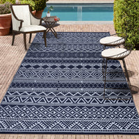 Garvee Outdoor Navy Blue & White 9x18 Reversible Rug, Waterproof Mat, Modern Bohemian Style, PP Plastic, Weatherproof, Easy to Clean, Black&Navy, for Camping, Patio, RV