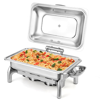 Garvee 9 Quart Roll Top Chafing Dish Buffet Set, Full Pan Chafer, Rectangle Hydraulic Pressure Stainless Steel Set, for Wedding, Parties, Banquet, Catering Event, 1 Pack