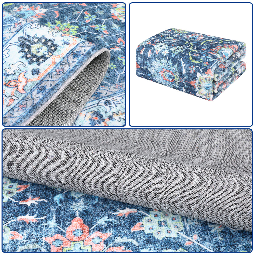 Garvee Area Rug 5x7 Rugs for Living Room,Vintage Rug for Living Room Bedroom Dinning Room,Boho Distressed Tribal Area Rug,Low Pile Non-Slip Washable Indoor Door Mat for Kitchen Entryway Bathroom Blue