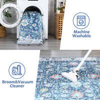 Garvee Area Rug 6x9 Rugs for Living Room,Vintage Rug for Living Room Bedroom Dinning Room,Boho Distressed Tribal Area Rug,Low Pile Non-Slip Washable Indoor Door Mat for Kitchen Entryway Bathroom Blue