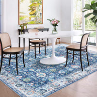 Garvee Area Rug 5x7 Rugs for Living Room,Vintage Rug for Living Room Bedroom Dinning Room,Boho Distressed Tribal Area Rug,Low Pile Non-Slip Washable Indoor Door Mat for Kitchen Entryway Bathroom Blue