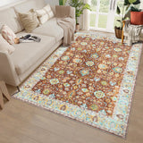 Garvee Area Rug 4x6 Rugs for Living Room,Vintage Rug for Living Room Bedroom Dinning Room,Boho Distressed Tribal Area Rug,Low Pile Non-Slip Washable Indoor Door Mat for Kitchen Entryway Bathroom - Orange