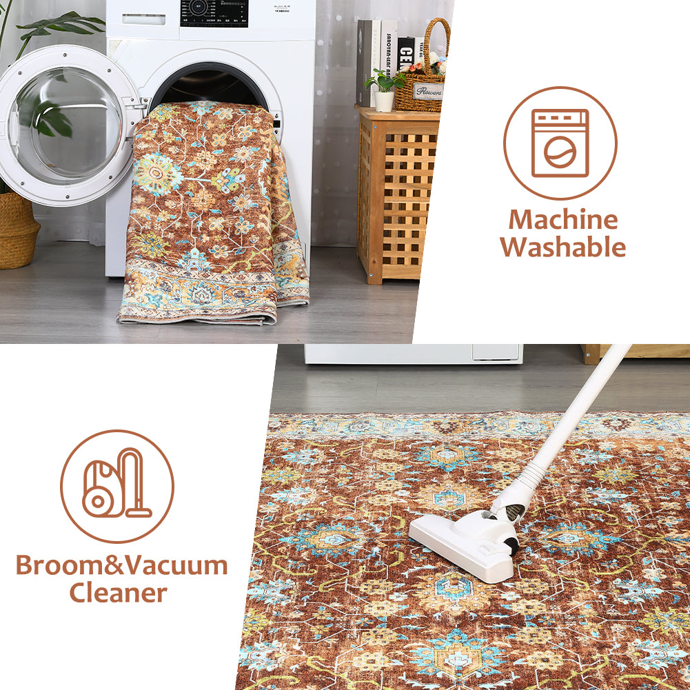 Garvee Area Rug 6x9 Rugs for Living Room,Vintage Rug for Living Room Bedroom Dinning Room,Boho Distressed Tribal Area Rug,Low Pile Non-Slip Washable Indoor Door Mat for Kitchen Entryway Bathroom
