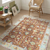 Garvee Area Rug 4x6 Rugs for Living Room,Vintage Rug for Living Room Bedroom Dinning Room,Boho Distressed Tribal Area Rug,Low Pile Non-Slip Washable Indoor Door Mat for Kitchen Entryway Bathroom