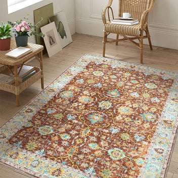 Garvee Area Rug 6x9 Rugs for Living Room,Vintage Rug for Living Room Bedroom Dinning Room,Boho Distressed Tribal Area Rug,Low Pile Non-Slip Washable Indoor Door Mat for Kitchen Entryway Bathroom
