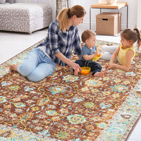 Garvee Area Rug 4x6 Rugs for Living Room,Vintage Rug for Living Room Bedroom Dinning Room,Boho Distressed Tribal Area Rug,Low Pile Non-Slip Washable Indoor Door Mat for Kitchen Entryway Bathroom
