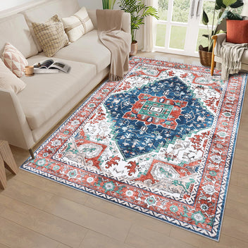 Garvee Oriental Red 9x12 Vintage Boho Area Rug, Distressed Tribal Low Pile Non-Slip Washable Carpet for Living Room Bedroom Dining Kitchen Entryway