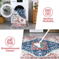 Garvee Oriental Red 5x7 Vintage Boho Area Rug, Distressed Tribal Low Pile Non-Slip Washable Carpet for Living Room Bedroom Dining Kitchen Entryway