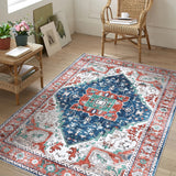 Garvee Oriental Red 4x6 Vintage Boho Area Rug, Distressed Tribal Low Pile Non-Slip Washable Carpet for Living Room Bedroom Dining Kitchen Entryway - Red