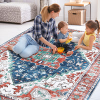 Garvee Oriental Red 4x6 Vintage Boho Area Rug, Distressed Tribal Low Pile Non-Slip Washable Carpet for Living Room Bedroom Dining Kitchen Entryway