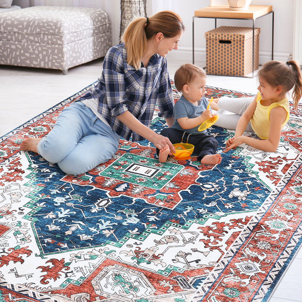 Garvee Oriental Red 6x9 Vintage Boho Area Rug, Distressed Tribal Low Pile Non-Slip Washable Carpet for Living Room Bedroom Dining Kitchen Entryway