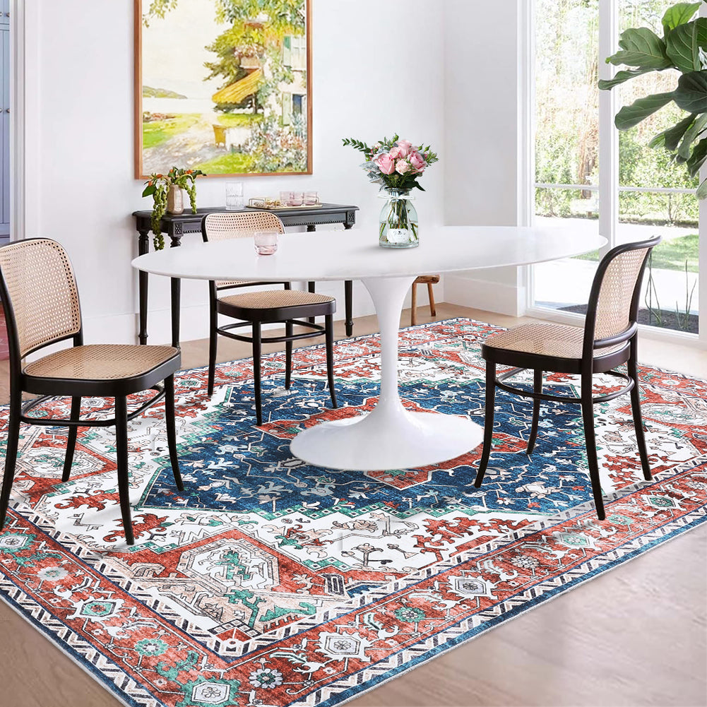 Garvee Oriental Red 5x7 Vintage Boho Area Rug, Distressed Tribal Low Pile Non-Slip Washable Carpet for Living Room Bedroom Dining Kitchen Entryway