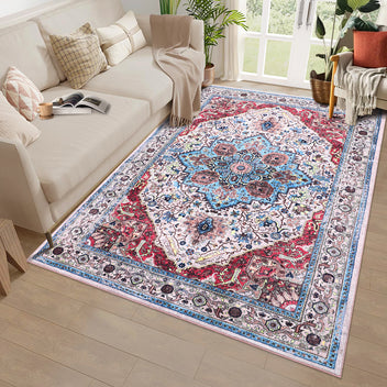 Garvee Area Rug 9x12 Rugs for Living Room,Vintage Rug for Living Room Bedroom Dinning Room,Boho Distressed Tribal Area Rug,Low Pile Non-Slip Washable Indoor Door Mat for Kitchen Entryway Bathroom RED