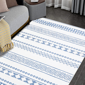 Garvee Boho Blue 9x12 Washable Rug for Living Room Bohemian Farmhouse Area Rug Stain Resistant Area Rug Modern Geometric Area Rug for Bedroom Dining Room Home Office