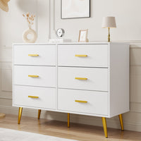 Garvee 6 Drawer Dresser with Storage Space, Modern Wooden Dresser with Gold Handles, Chest Dresser with Deep Drawers for Bedroom, Living Room and Entryway, White