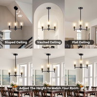 Garvee 3-Light Chandelier for Dining Room, Farmhouse Chandelier with Clear Glass, Height Adjustable Industrial Metal Hanging Fixture Pendant Ceiling Lighting for Foyer Living Room, Kitchen